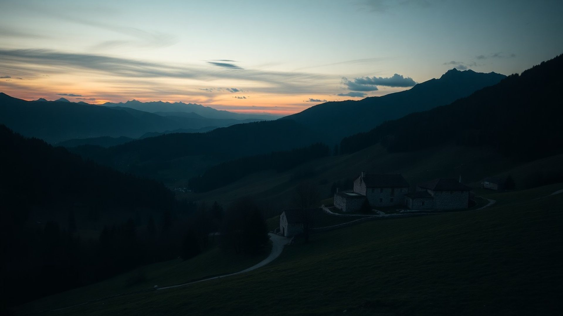 Alpsko-jadranska pokrajina v somraku, tema Skupine Kovačič